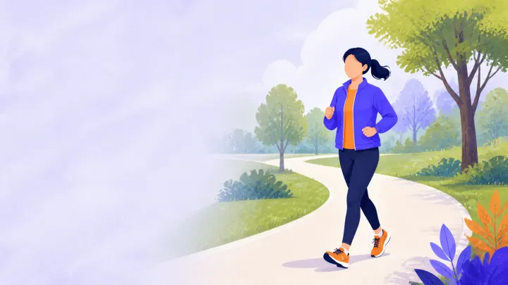 A beginner doing a relaxed run-walk on a safe park path in daylight